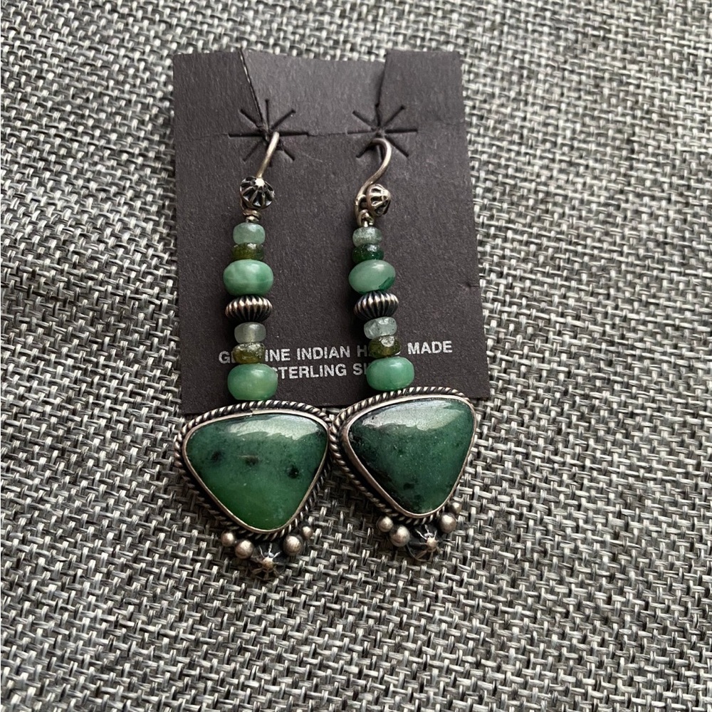 Designer Signed Sterling Silver Indian Hand Made Earrings